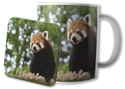 AK Giftshop Personalised Mug and Coaster Set - Red Panda - Gift - Birthday - Christmas - Stocking Filler - Secret Santa