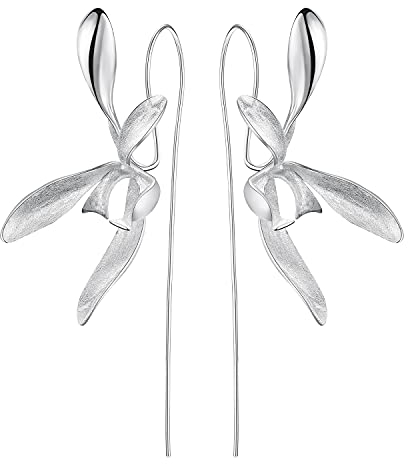 ✦ Geschenke für Frauen ✦Springlight Ohrringe Silber 925 Hängend Elegante Luxus-Statement-Ohrringe mit Großen Orchideenblüten Handmade Schmuck Damen Jugendweihe Geschenke Mädchen.(Silber)