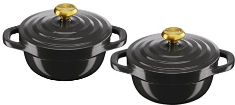 Tefal Air Mini Stew Pot Set of 2, 11cm Non Stick Cast Aluminium (Lighter Than Cast Iron) with Lid Grey E255S204