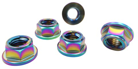 RISON Titanium Mutter Titan Flansch Vollmetall Kontermutter M6x1.0mm Titan Kettenradmutter GR5 Sicherungsmutter irisierend 6AL4V Titanflansch-Sicherungsmutter 5 Stück