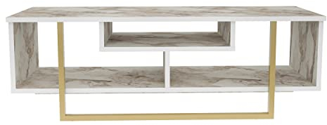 DECOROTIKA Console multimediale e Supporto TV, Metallo, Effetto Marmo Bianco/Oro, 131 cm x 40 cm x 14 cm