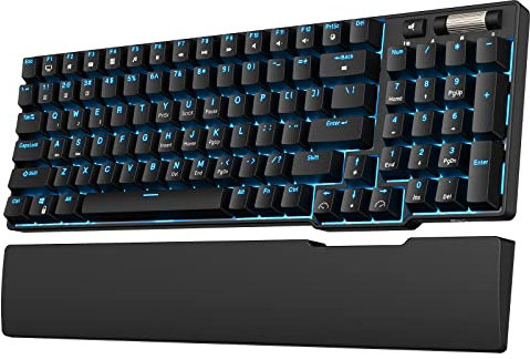 RK ROYAL KLUDGE RK96 90% 96 Keys BT5.0/2.4G/USB-C Hot Swappable Mechanical Keyboard, Wireless Bluetooth Mechanical Keyboard with Magnetic Hand Rest, Blue Backlight (Blue Switch)
