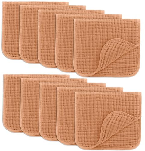 Comfy Cubs Muslin spucktücher 6 Satz große 100% Baumwolle Hand waschlappen 6 Schichten extra saugfähig und weich (Karamell, 10er-Pack)
