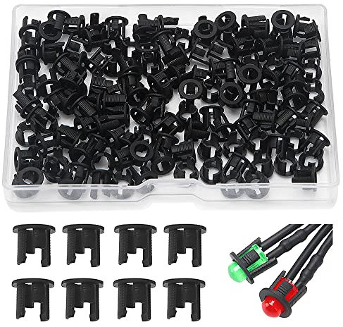Lyeteung 150 Stücke 5mm Plastik LED Dioden Halter, LED Lampenfassung, Klipp Lünette Befestigung Diode Halterung, LED Fassung, LED Einbauclip, Schwarz
