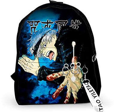 xhomeshop Jujutsu Kaisen Doppelte Umhängetasche Männer und Frauen Bedruckter Reißverschluss College Schultasche Mode Cartoon Reise Daypack Anime Itadori Yuji Cosplay Rucksack