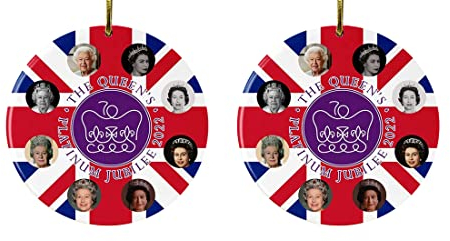 Queen Elizabeth II Platinum Jubilee 70 Gedenkornamente – Weihnachten 2022 Hängeornament, 7,6 cm Frohe Weihnachten, Acryl, Ornament (A Stil)