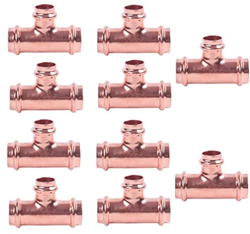 EZ-FLUID 10-Pcs Heavy Duty Copper Press Reducing Tee Fittings, 3/4 x 3/4 x 1/2, No Lead, NSF-61 Approved
