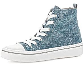 Gabor Damen Schnürstiefeletten, Frauen Stiefeletten,Wechselfußbett,Best Fitting,Bootee,Booties,halbstiefel,Denim/weiß (Ice),41 EU / 7.5 UK