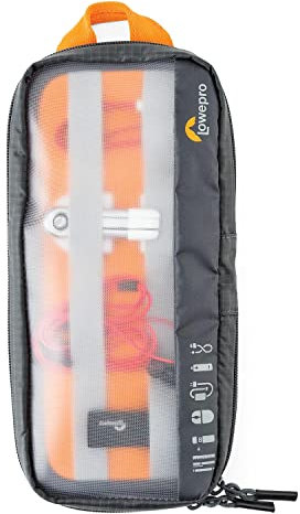 Lowepro GearUp Pouch Medium, Travel Essentials Case, Reisetasche für PC-Kabel, Kabel, Adapter, Akkus, Ladegeräte & USB-Sticks, Laptop-Zubehörtasche, Hergestellt aus Recyclingmaterial, Grau