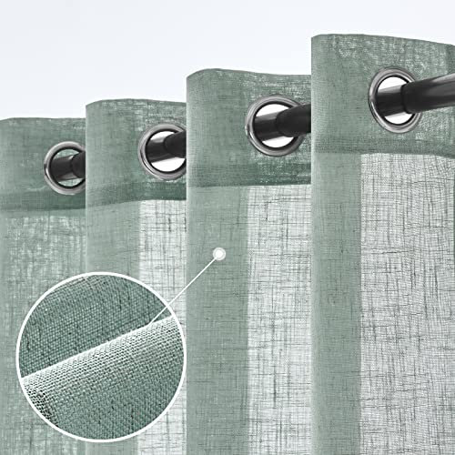 Woaboy Leinen Gardinen Vorhänge Wohnzimmer Halbtransparent mit Ösen Stores Gardine Leinenoptik Schlafzimmer Modern Ösenvorhang Schlaufengardinen 2er Set 140x245cm (BxH) Blau