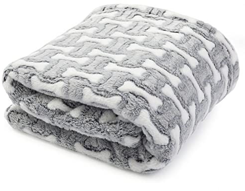 BOUTIQUE ZOO Hundedecke Katzendecke | Fleecedecke für Hunde und Katzen | Kuscheldecke für Haustiere | Decke für Kleine Mittlere Hunde Katzen | Farbe: Grau Knochen | Größe: 75 x 100 cm