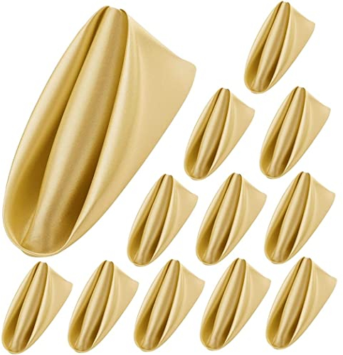 NIDONE 12 Stück Goldene Stoffserviette Quadratische Satin Serviette Wiederverwendbare Tischservietten für Hochzeiten Hotel Bankett Restaurant Esstische, 45cm x 45cm