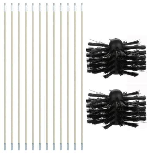 Schornsteinfeger-Set, 12-teiliges Set für Stangen, Kaminreiniger, Bürste, Reinigungssystem, Kamin-Set, Werkzeug-Set für Kamin, Abwasserrohr, Rauchhaube