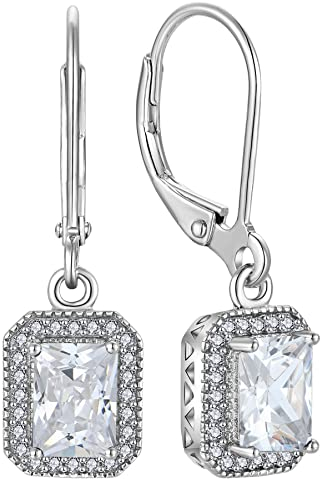 YL Damen Ohrhänger 925 Sterling Silber April Geburtsstein Simuliertes Diamant Quadrat Ohrringe