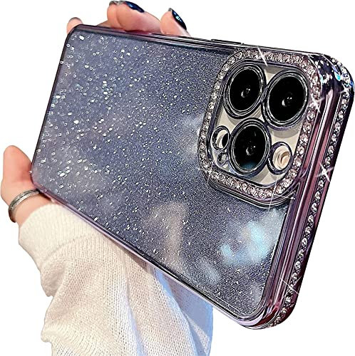 Tybiky Handyhülle für iPhone 12 Pro Max Hülle Silikon Bling Überzug Glänzend Strass Diamant glänzender Stoßfänger und Kameraobjektiv-Design Handyhülle Glitter Schutzhülle für iPhone 12 Pro Max.Lila