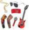 VIKSAUN 7 Stück Punk Gothic Rocker Kit, 70er 80er 90er Jahre Schwermetall Rock Kostüm, Vintage rotes Stirnband Sonnenbrille Aufblasbare Mikrofongitarre Gitarre für Männer Frauen Punk Rocker (7 Stück)
