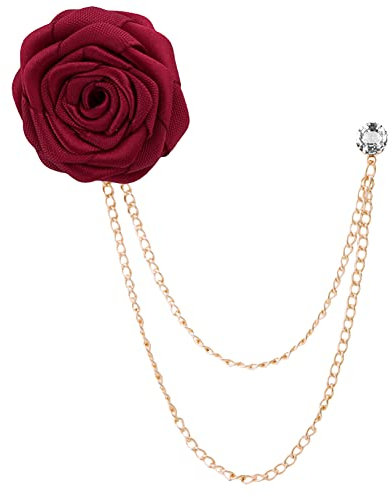 Broche de mariage en forme de rose pour marié - Accessoire de costume pour homme - Rouge vin