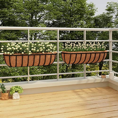 MOONAIRY Jardinières murales 2 pcs en Coco Noir 61x19x16 cm Acier,Jardinières,Jardinieres Exterieur,Bac Jardiniere,Bac à Fleurs Extérieur,Jardinieres Balcon