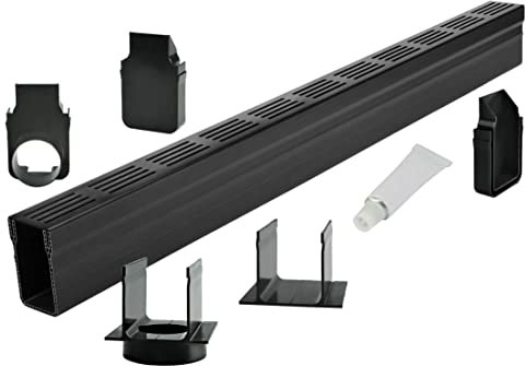 Design Entwässerungsrinne Set 7.00 m | Aluminium Schwarz | Typ 65x100 (Slimline Entwässerungsrinnen)