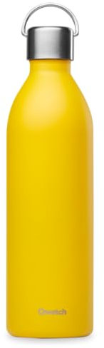 Qwetch - Matt Bouteille Isotherme Active Jaune Curry 1L - Gourde avec Anse Inox Recyclé - 24h Froid et 12h Chaud - Etanche, Sans BPA & Compacte