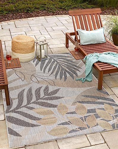 Teppium Outdoor Teppich Wetterfest 120 x 170 cm Beige Sisal Optik - Küchenteppich Waschbar, Wasserfest, Palmen Design, Pflegeleicht - Ideal für Balkon, Terassen, Garten, Camping oder Küche