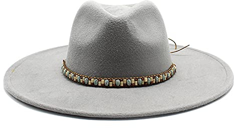 Fedora Trilby Filzhut Hut Damen Fedora Hut Herren Hut Große Krempe Hut Jazz Hut Damen Hut Mode Hut Filzhut M(56-59Cm) Grau