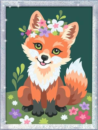 Ravensburger CreArt Blumiger Fuchs - Malen nach Zahlen ab 9 Jahre | Mit Glitzer, Malset mit Rahmen, Pinsel und Acrylfarben, Geschenk für Mädchen und Jungen