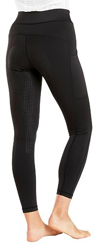 Harry Hall Classic Ladies Pull On Riding Tights with Full Silicone Seat - Two Phone Pockets - 4 Way Stretch Fabric - Deep Waistband - Soft Feel - Machine Washable