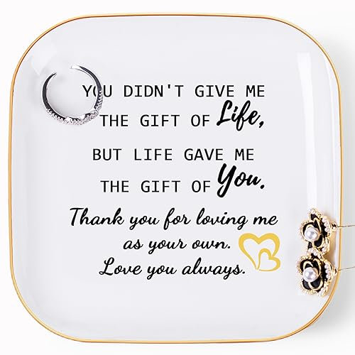 Piudee Step Mom Gifts for Bonus Mom Jewelry Dish Ring Dish Tray for Mother in Law Birthday Christmas Valentines Mother's Day Gift for Stepmom Bonus Mom - Thank You for Loving Me As Your Own