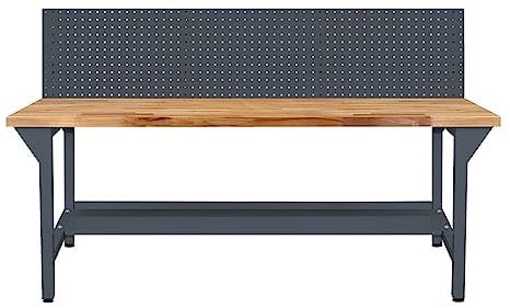 HEMMDAL Werkbank Typ XL mit Lochwand | 300 kg Tragkraft | HxBxT 85 x 200 x 75 cm | Anthrazitgrau | 5 cm Starke Massivholz-Arbeitsplatte | stabiles Stahlgestell | Made in EU | Profi-Werktisch