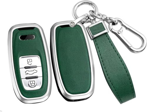 ontto Schlüsseltasche mit Schlüsselanhänger, Schlüsselabdeckung, PU-Leder, Schlüsselschutz, passend für Audi A4 S4 A5 S5 A6 S6 A7 S7 A8 S8 Q5 2009–2016 Keyless Entry Smart Remote Grün
