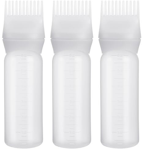 PAEFIU 3 Pcs Applicateur Huile Cheveux, Flacons de Teinture pour Cheveux avec Échelle, Bouteille de Teinture de Cheveux avec Pinceau Professionnel pour Coloration Cheveux
