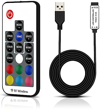 VIPMOON 5V USB Control Box e Telecomando Wireless 17 Tasti RF, Controller LED RGB per Striscia Luminosa LED 5050 3528 LED Strip Light Control