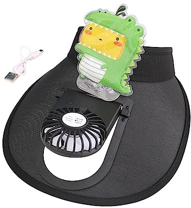 Dickly Summer Fans Hat Sun Visor Hat with Fan Adjustable Gears Large Brim Mini Fan Hat Sun Visor Fan Hat for Men Women Climbing Beach Hiking, Black Dinosaur