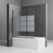 Duschwand für Badewanne Gestreift, 140x140cm Duschwand Badewannenaufsatz Duschwand Gestreift Schwarz 3-teilig Faltbar Duschabtrennung Badewanne mit 6mm NANO ESG-Glas