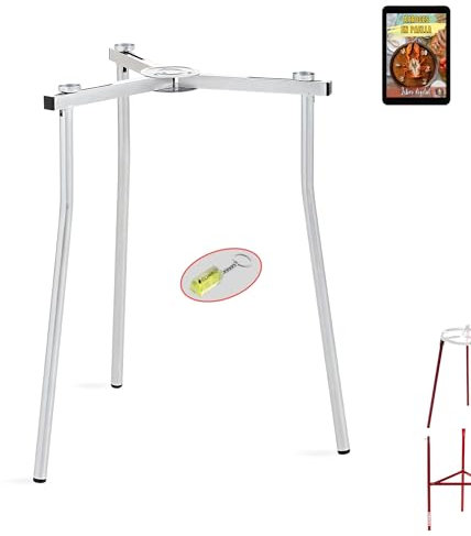 COMBOI - Juego de 3 patas para quemador - paellero de gas, incluye libro de recetas digital, nivel e instrucciones de montaje, fabricado en España. (Trípode Regulable)