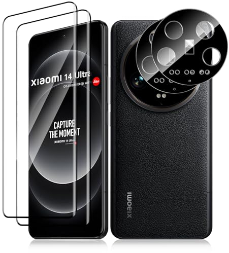 Vanrain Schutzfolie für Panzerglas für Xiaomi 14 Ultra, 2+2 Stück 3D Gebogenes Panzer Schutz Glas und Kameraschutz, 9H Härte Schutzglas HD Klar Anti-Kratze
