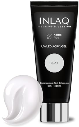 INLAQ Acrylgel Für Nagelverlängerung Clear 30ml - Polygel Für Gelnägel - Nägel Extender Gel UV/LED - Building Acrylic Nagelgel - Poly Nagel Gel