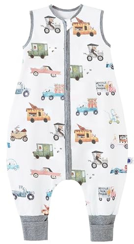 Chilsuessy Baby Schlafsack mit Beinen 2.5 Tog Winterschlafsack Unisex Ganzjahresschlafsack mit Füßen Babyschlafsack, Bunte Autos, 70cm/Baby Höhe 75-85cm