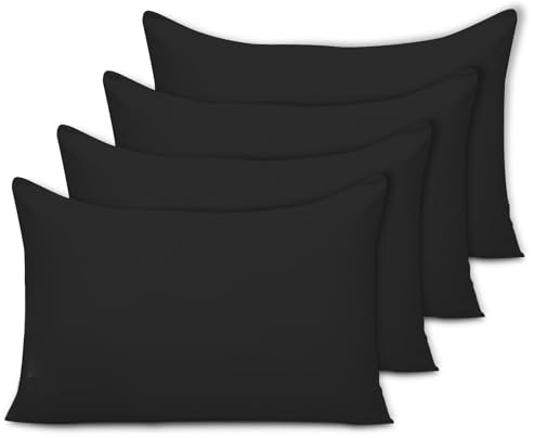 Pamposh Pillow Cases 4 Pack - Standard Size 50 x 75 cm - Double Brushed Premium Microfibre Envelope Closure Pillow Covers - Hypoallergenic Pillowcases Set Of 4 (Black, 50 X 75 (Pack of 4))