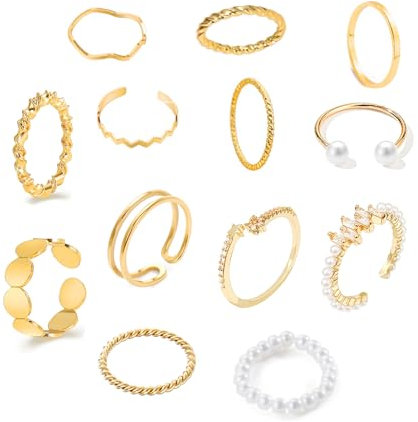 LOCCY 13 PCS Vintage Gold Knuckle Ringe Set für Frauen Teen Girls, Boho Snake Stackbare Fingerringe Verstellbarer klobiger Finger, Böhmisch Stapelbare Gelenkfinger Ringe (Gold Set#3-13Pcs)