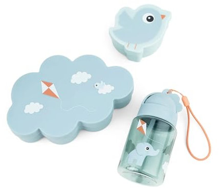 Done by Deer Lunch & Snackbox Set mit Trinkflasche Kinder – Brotdose mit Fächern & Strohhalmflasche auslaufsicher – Kindergarten Schule Picknick – Blau