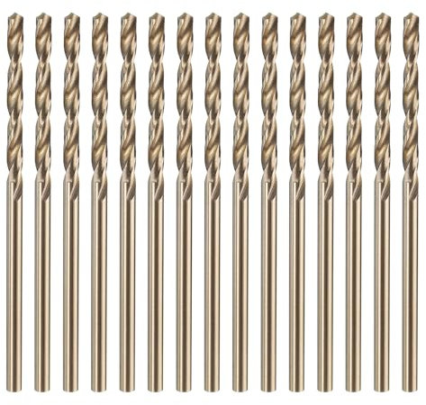 sourcing map 15pcs M35 Cobalt Twist Drill Bit Set 2mm Dia High-Speed Steel Metric Drill Bits 48mm Overall Length for Drilling Cutting Through Hard Metals Stainless Steel