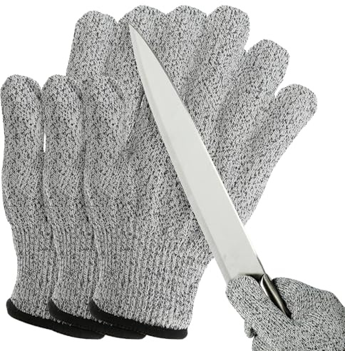 PATIKIL Cut Resistant Gloves, 3 Pair Level 5 Protection Anti Cutting Gloves Cut Proof Gloves for Kitchen Wood Carving Working, Small, Gray