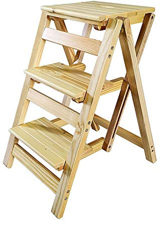 ZFLHIOR Tritthocker Trittleiter Klappleiter Massivholz Innen 3-Stufen-Leiter Hocker Klettern Holzleiter Regal Blumenständer Für Küche Balkon Bibliothek Schritte/B