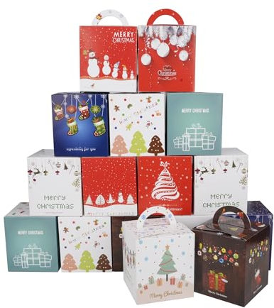 AWCIGG 24 Stück Weihnachtsverpackung Box Kleine Keksdosen zum Verschenken Weihnachtsgeschenke für Kollegen Keks Geschenkschachteln Pralinenschachtel Leer Papiertüten Weihnachten