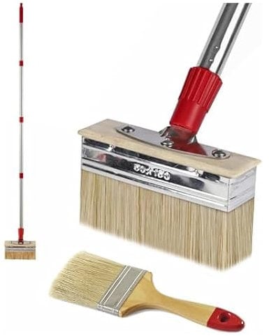 Mitclear Pinceau Plat avec Long Manche(150cm), 18cm Pinceau de Peinture pour Terrasse avec Poils épais, Grande Brosse à Tache pour Terrasse en Bois Extérieur, Appliquer de l'huile et Teinture