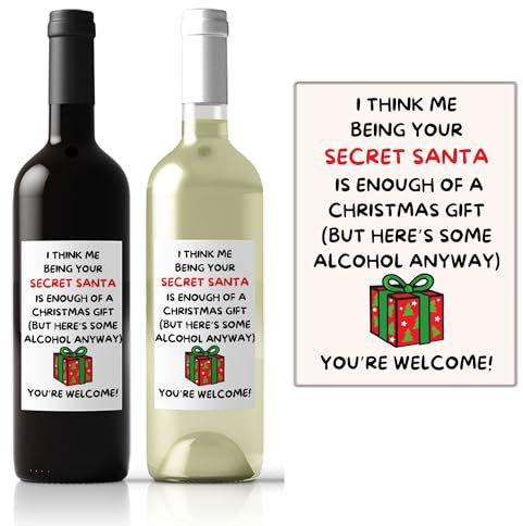 Funny Christmas Wine Bottle Label for Secret Santa Humorous Xmas Message