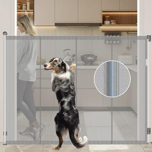 Treppenschutzgitter Ausziehbar Extra Hohes mit Verstärkte Faserstreifen,145cm Hoch Schutzgitter Baby, 200cm breit, Einziehbares Babygitterfür Hund, Babygitter & Hundegitter