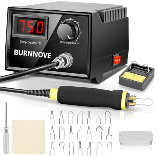 BURNNOVE Máquina de pirograbado 60W, 100-750°C Temperatura Ajustable 21 Puntas de Bolígrafo, Kit Pirograbador de Madera Control de Temperatura Ajustable para Madera, Cuero, Grabado